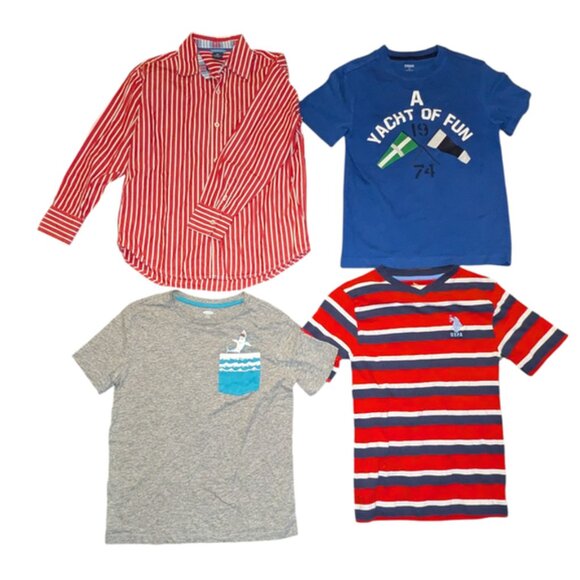 Huge Lot 7 Boys Long Sleeve Button Shirt Tee Tops Khaki Pants Cargo Shorts 10/12 - Picture 2 of 3